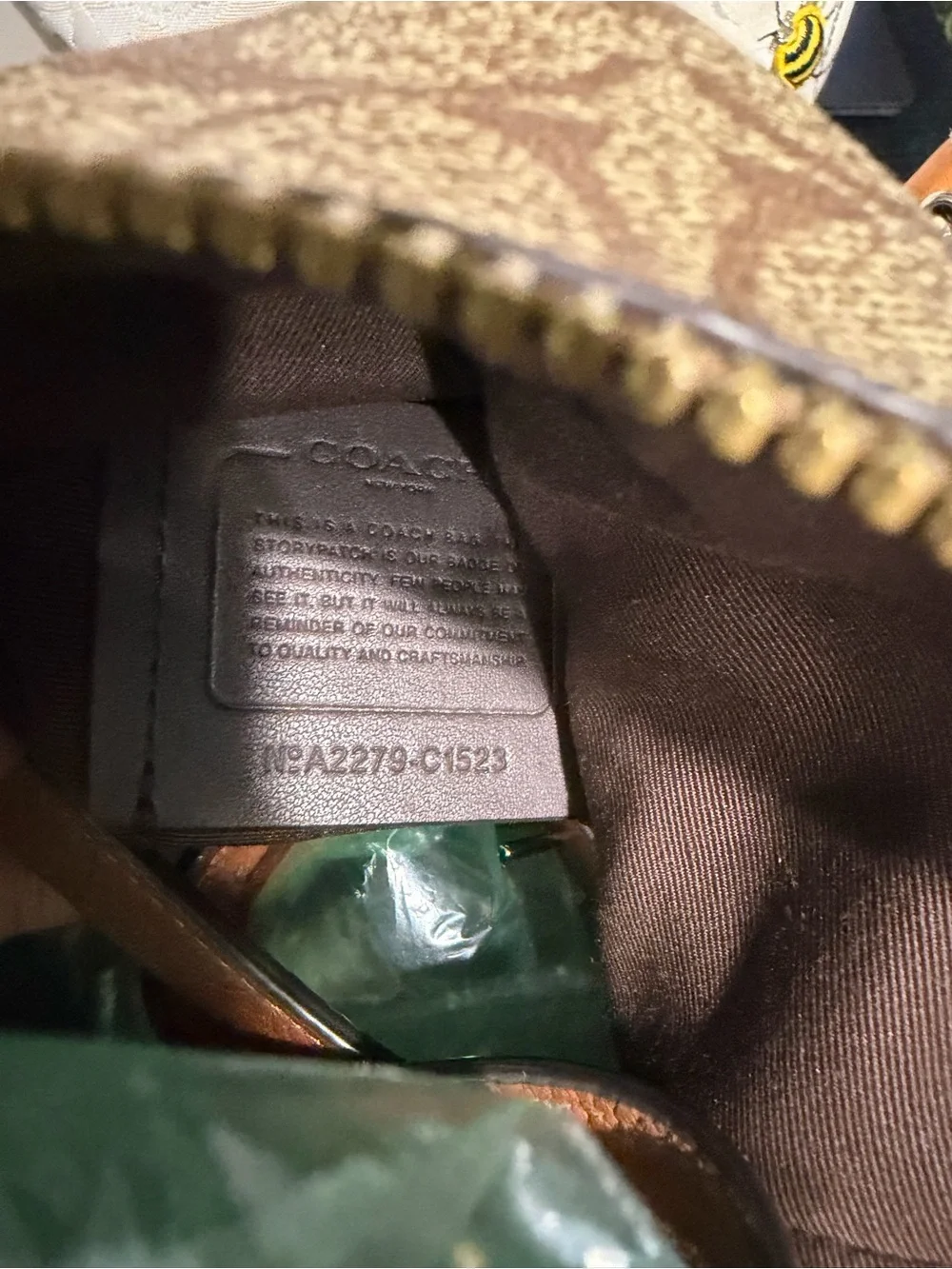 Coach Signature Canvas Shoulder Bag in Tan and Brown with Gold Hardware